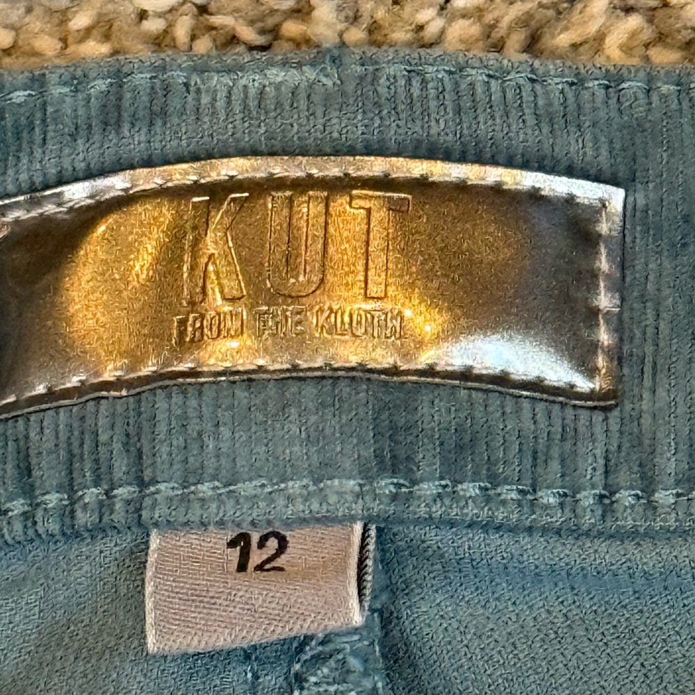 Women’s Kut from the Kloth High Rise Ana Fab AB Flare Corduroy Sz 12 Lagoon - Picture 2 of 12